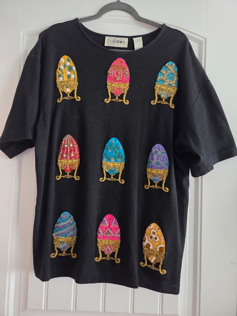 Vintage 90s Cedars Beaded Imperial Faberge Egg T Shirt Womens Medium 100% Cotton